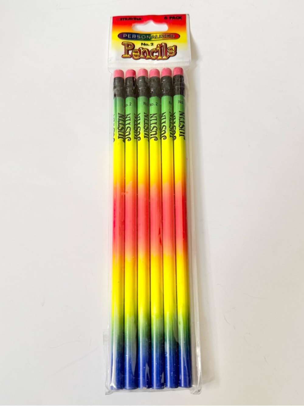 Personalized No.2 Rainbow Gradient Pencils with Pink Erasers